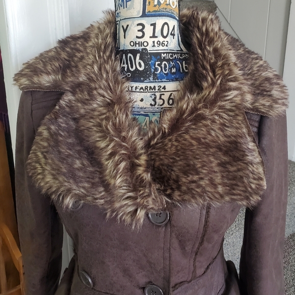 VINTAGE GADZOOKS~ RETRO BROWN FAUX FUR LINED JACKET! - Picture 3 of 16
